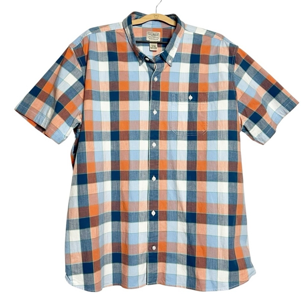 L.L.Bean Men's Comfort Stretch Chambray Plaid  Shirt Traditional XXL